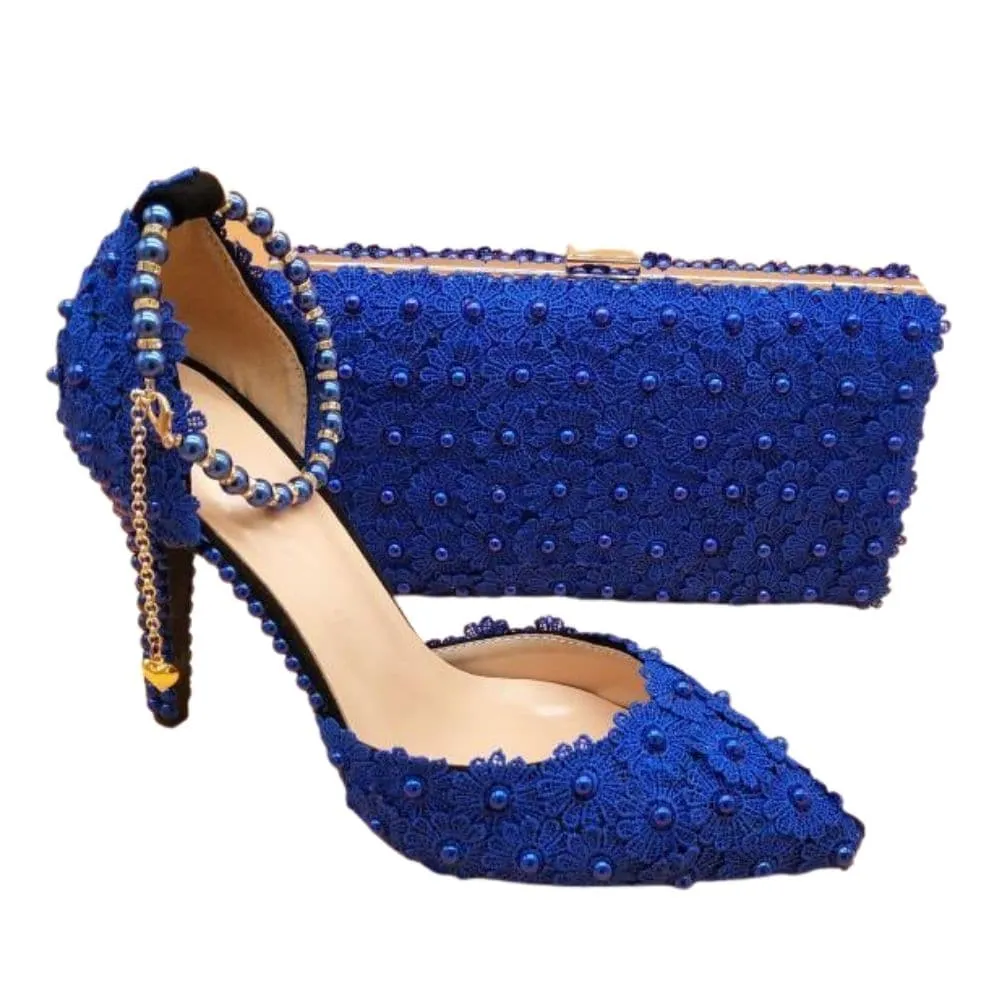 BAYA Women's Fashion Elegant Purple Flower Lace Design Wedding Shoes with Matching Handbag