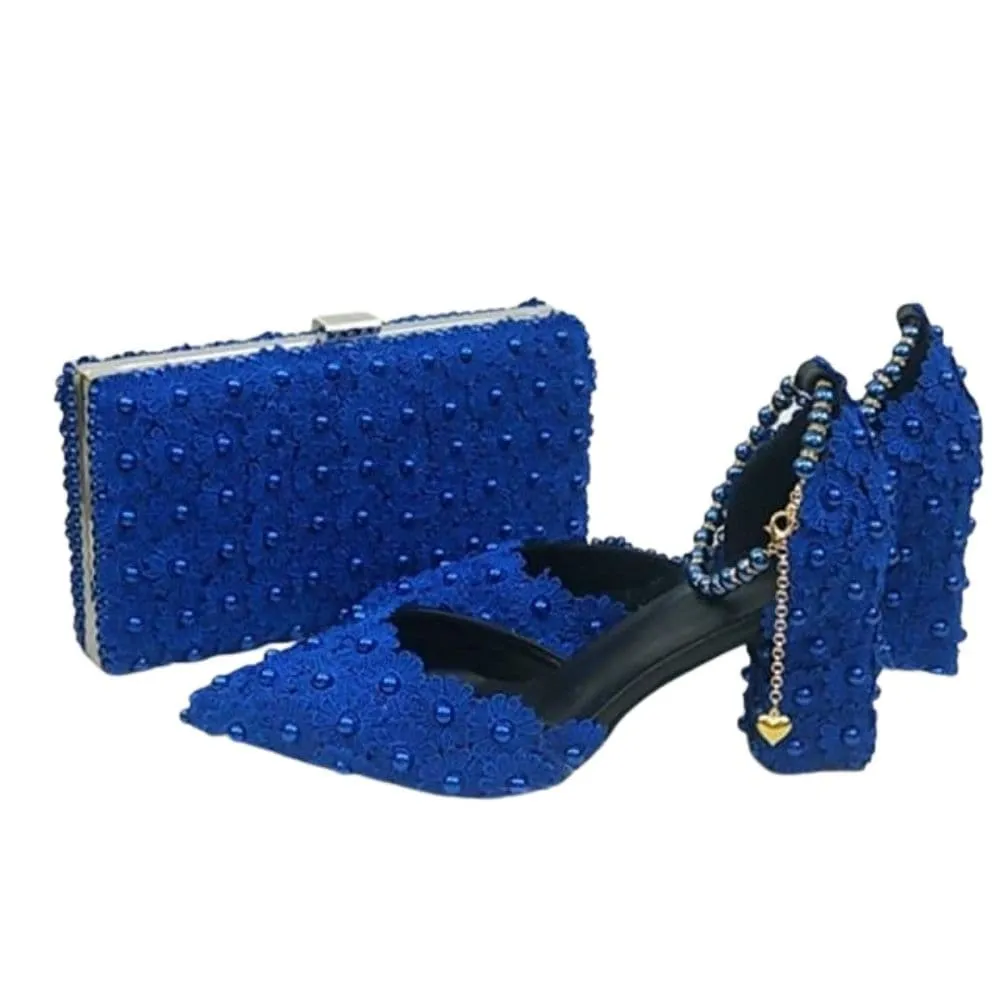 BAYA Women's Fashion Elegant Purple Flower Lace Design Wedding Shoes with Matching Handbag