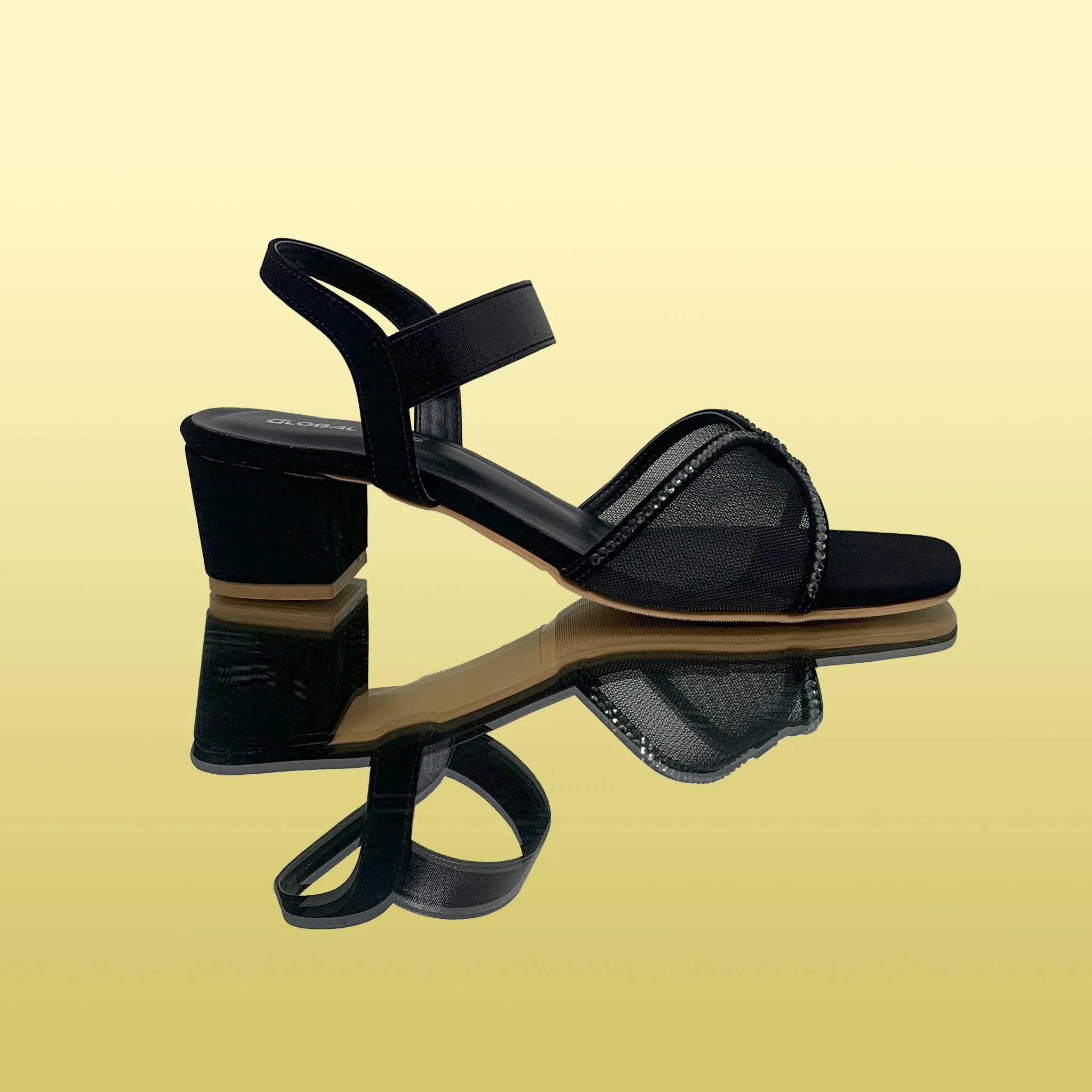 Black Mesh Heeled Sandals