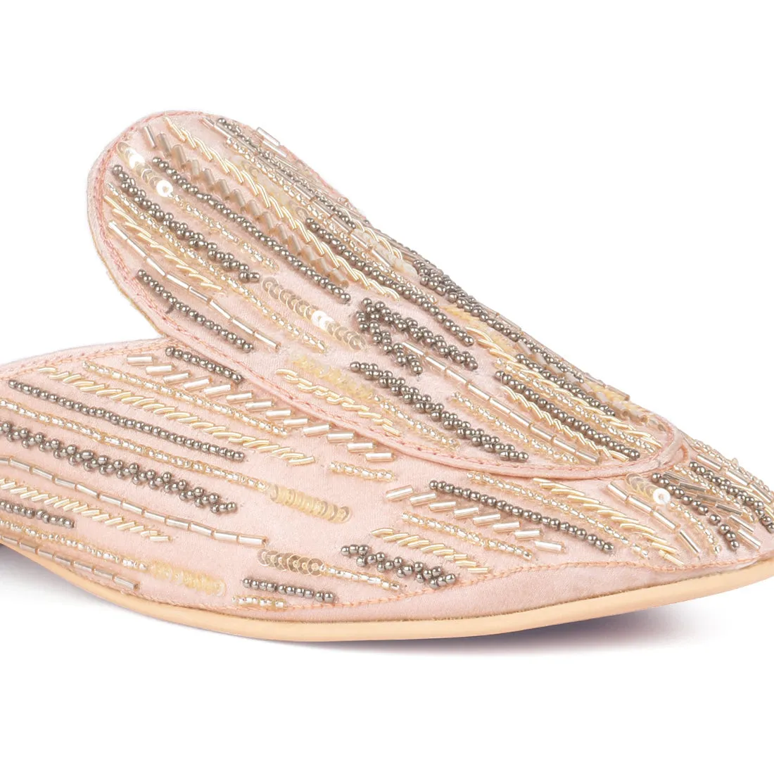Blush Satin Embellished Handcrafted Mules