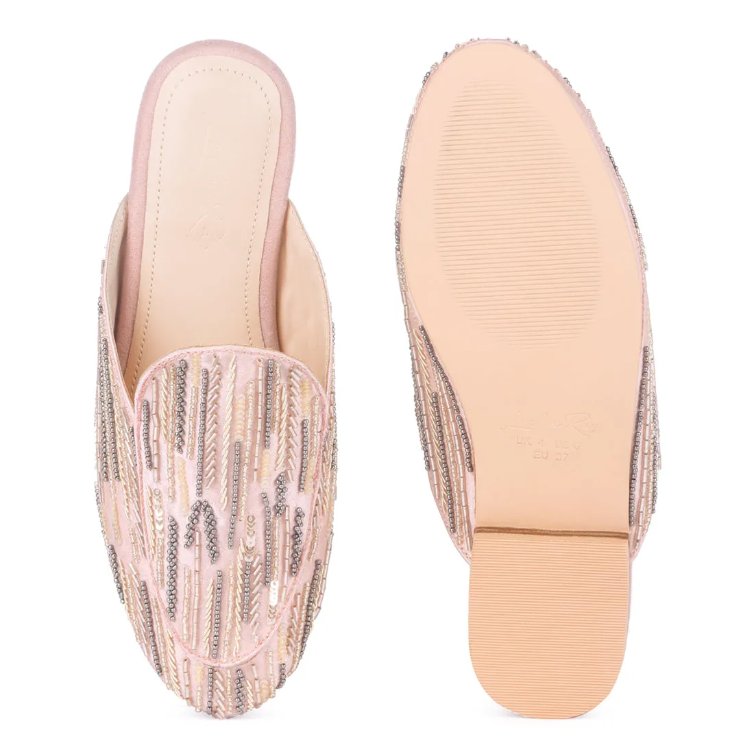 Blush Satin Embellished Handcrafted Mules