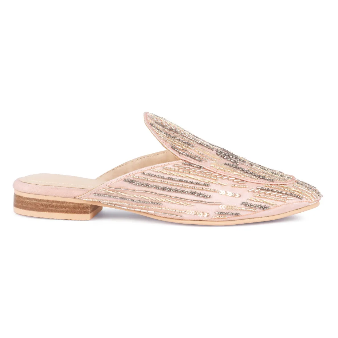 Blush Satin Embellished Handcrafted Mules