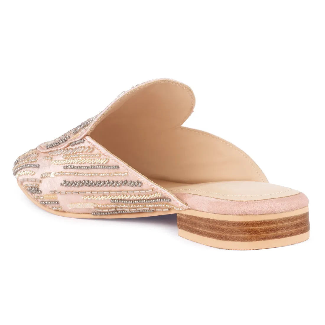 Blush Satin Embellished Handcrafted Mules