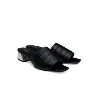 Boxxy Sandals W/ Striped Metallic Heels in Black