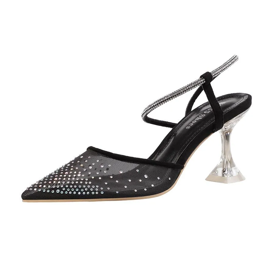 Chicvane Glittering Rhinestone Pointed Toe Stiletto Heel Bridal Shoes