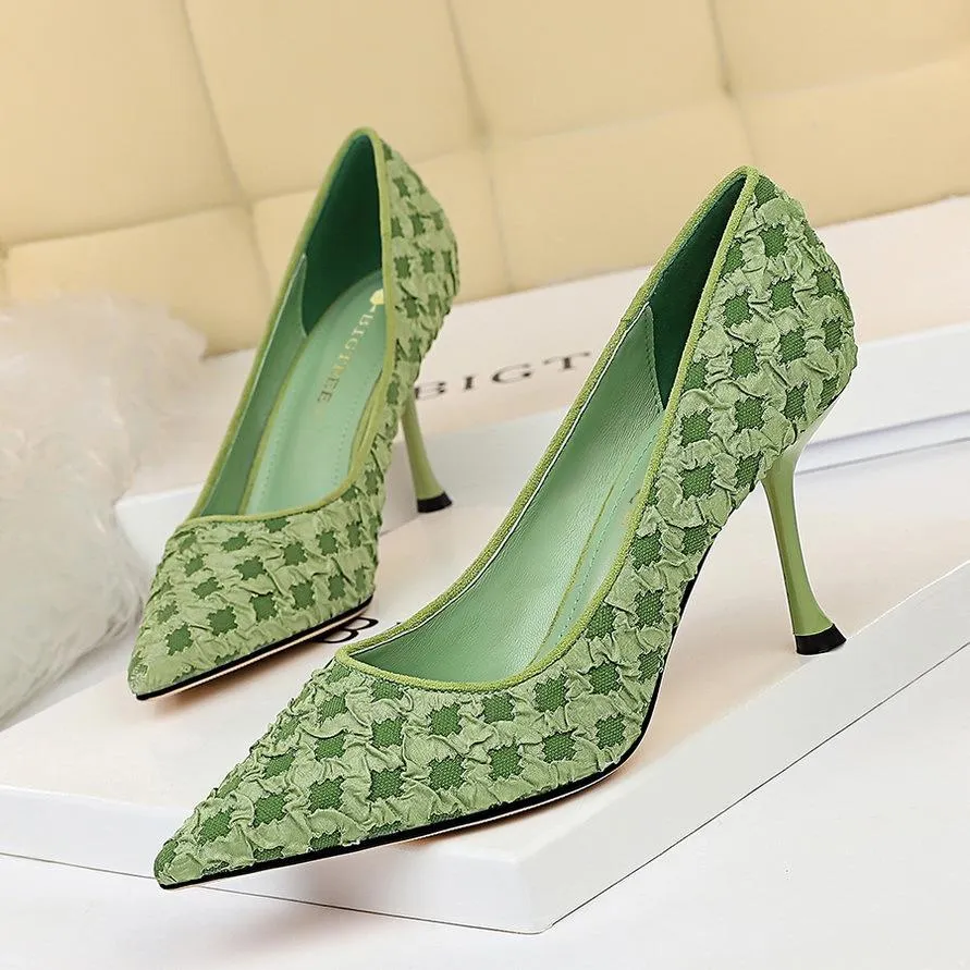 Chicvane Womens Color Block Cloth Stiletto Heels Pointed Toe Dress Pumps
