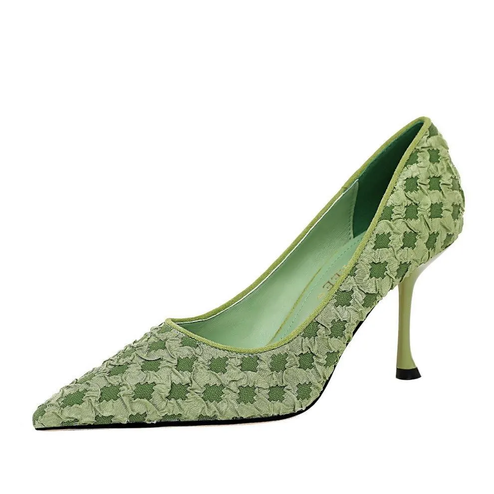 Chicvane Womens Color Block Cloth Stiletto Heels Pointed Toe Dress Pumps