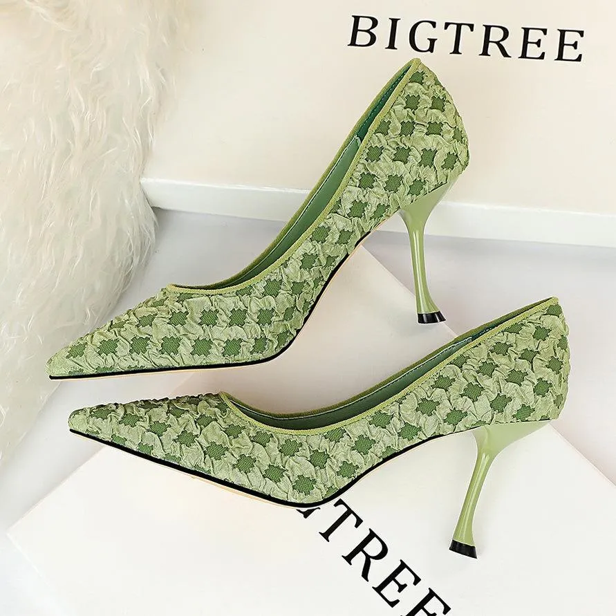 Chicvane Womens Color Block Cloth Stiletto Heels Pointed Toe Dress Pumps