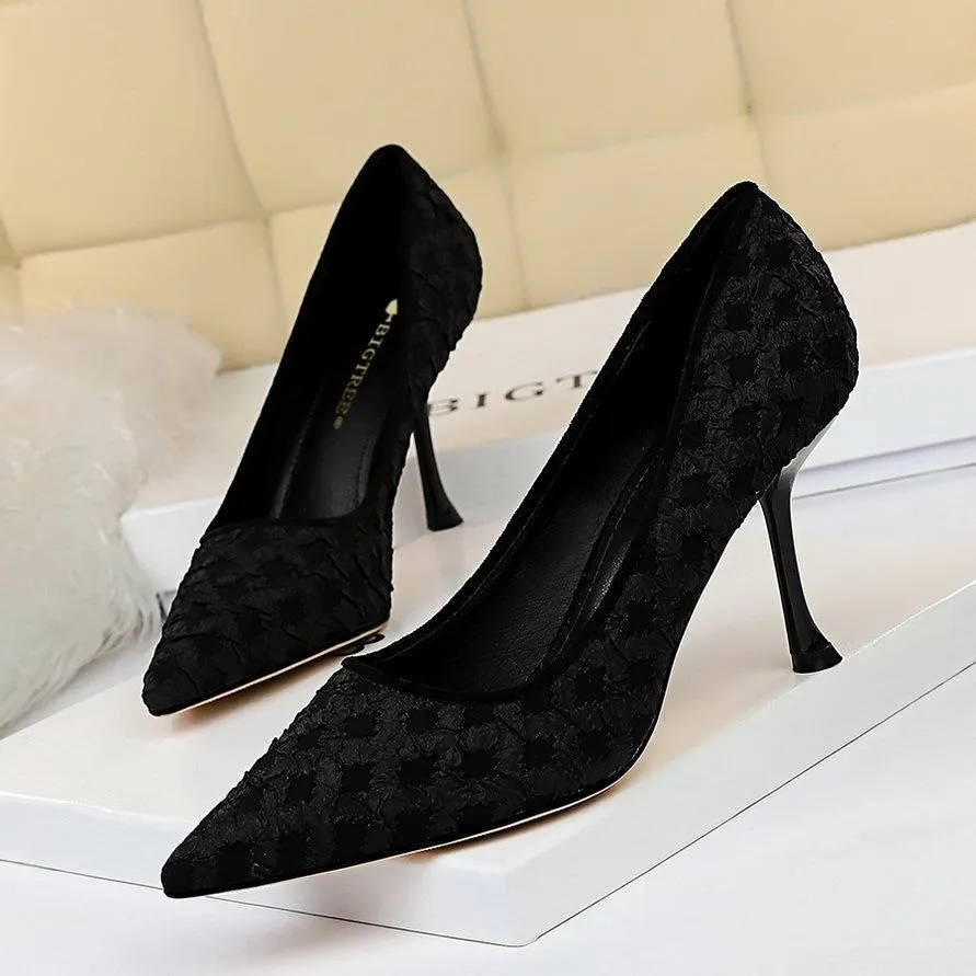 Chicvane Womens Color Block Cloth Stiletto Heels Pointed Toe Dress Pumps