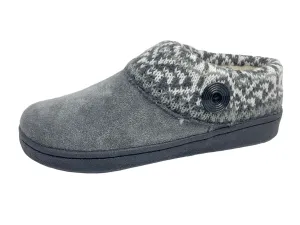 Clarks Suede Leather Knitted Collar Clog Plush Faux Fur Slippers Grey/Grey Multi