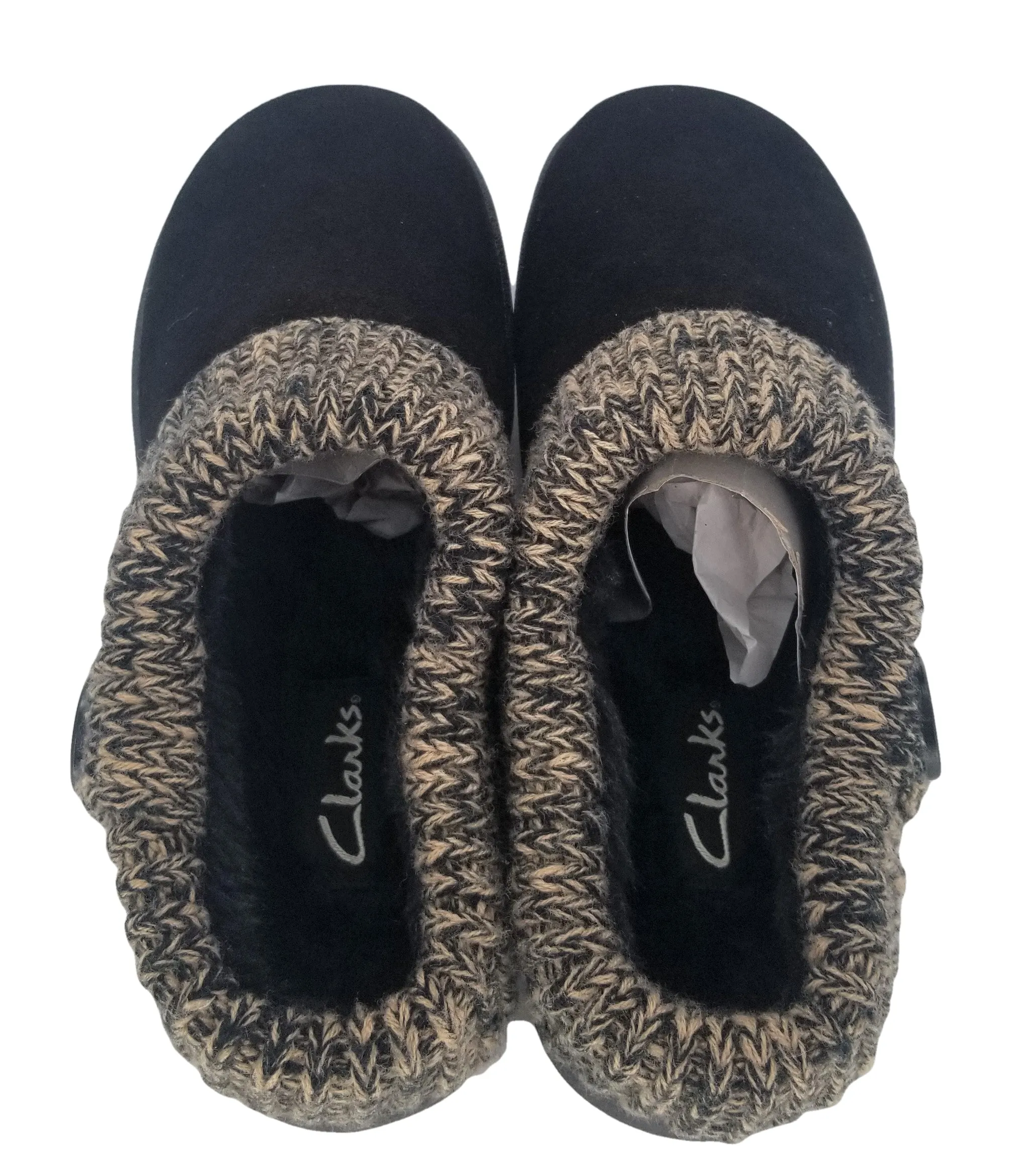Clarks Womens Suede Leather Comfort Clog Knitted Collar Slipper Plush Faux Fur Trim Indoor Outdoor House Slippers For Women