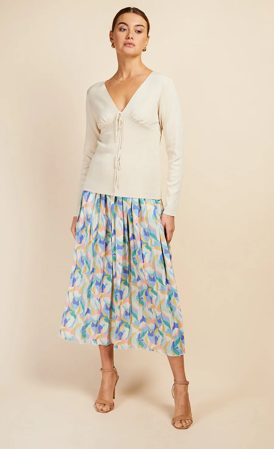 Cream Tie Detail Knit Top by Vogue Williams
