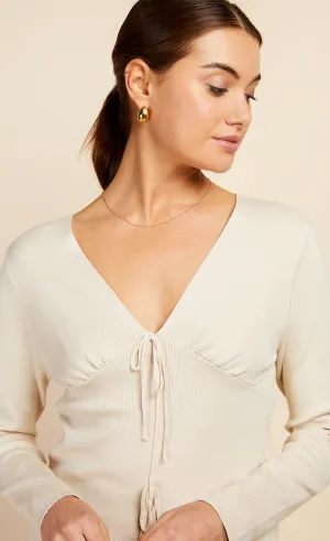 Cream Tie Detail Knit Top by Vogue Williams