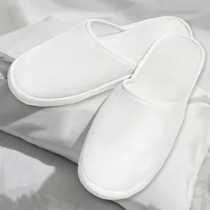 Disposable Towelling Slippers Velour, Closed Toe, White