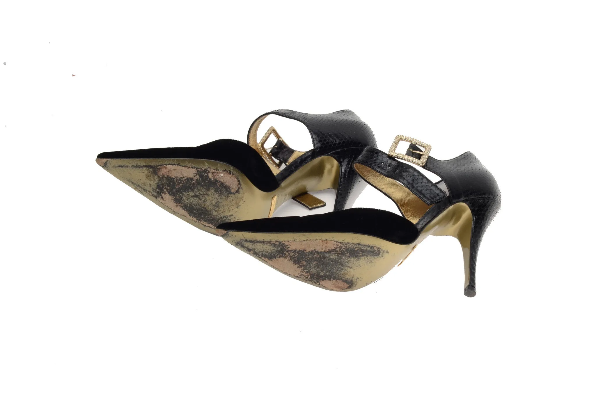 Dolce & Gabbana - Black Point Toe Heels with Ankle Strap - IT 38 1/2