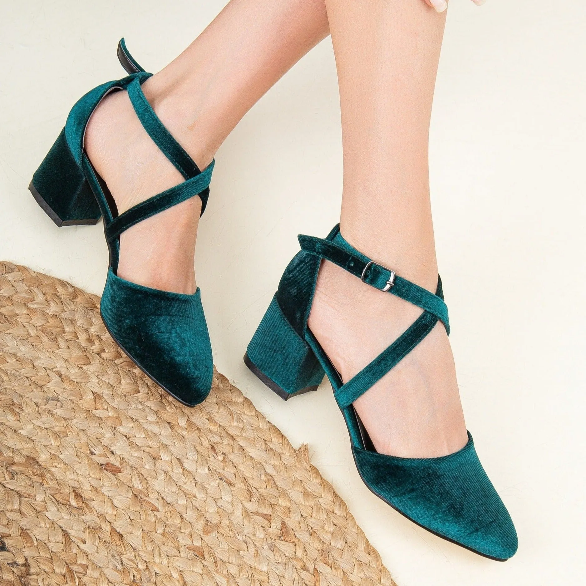 Dolly - Green Velvet Heels