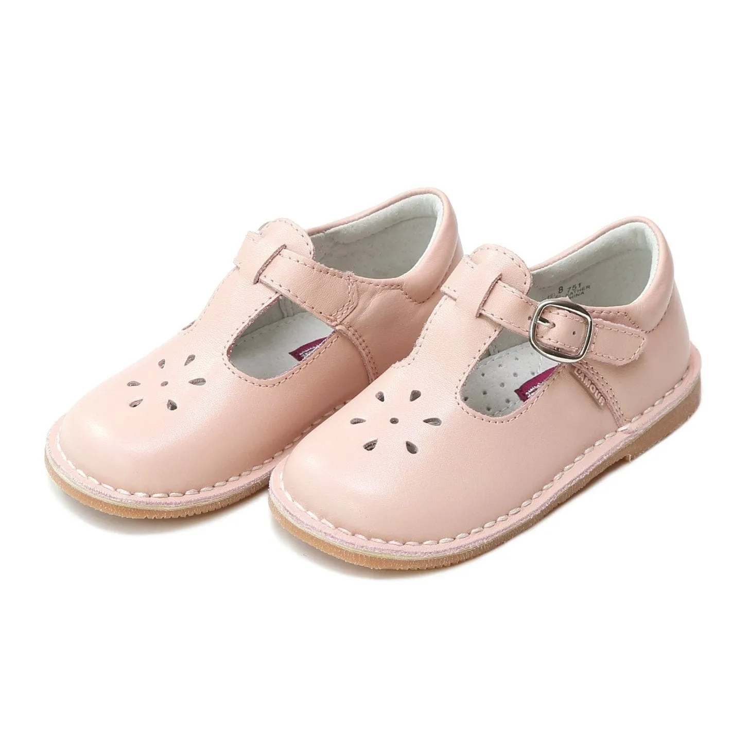 L'Amour Joy Classic Leather T-Strap Mary Jane in Pink