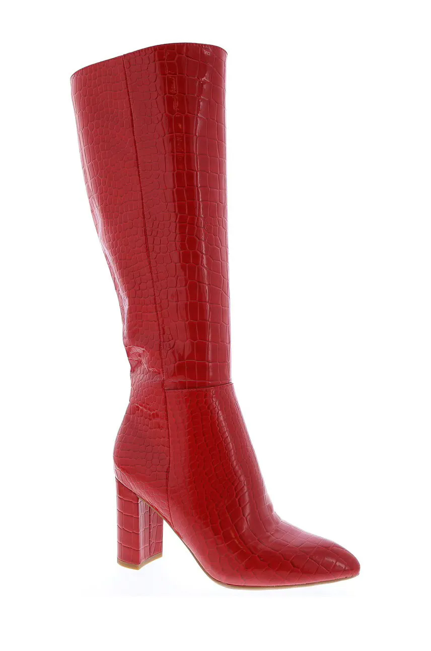 Martha - Embossed Croc Chunky Heel Boots, Inward-Zipper Closure, Stylish Winter Footwear, Bold & Comfortable for Casual or Dressy Outfits