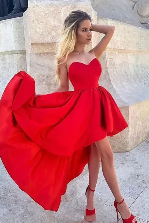 New Trend High Low Sweetheart Red Homecoming Dresses with Ruffles PDA123