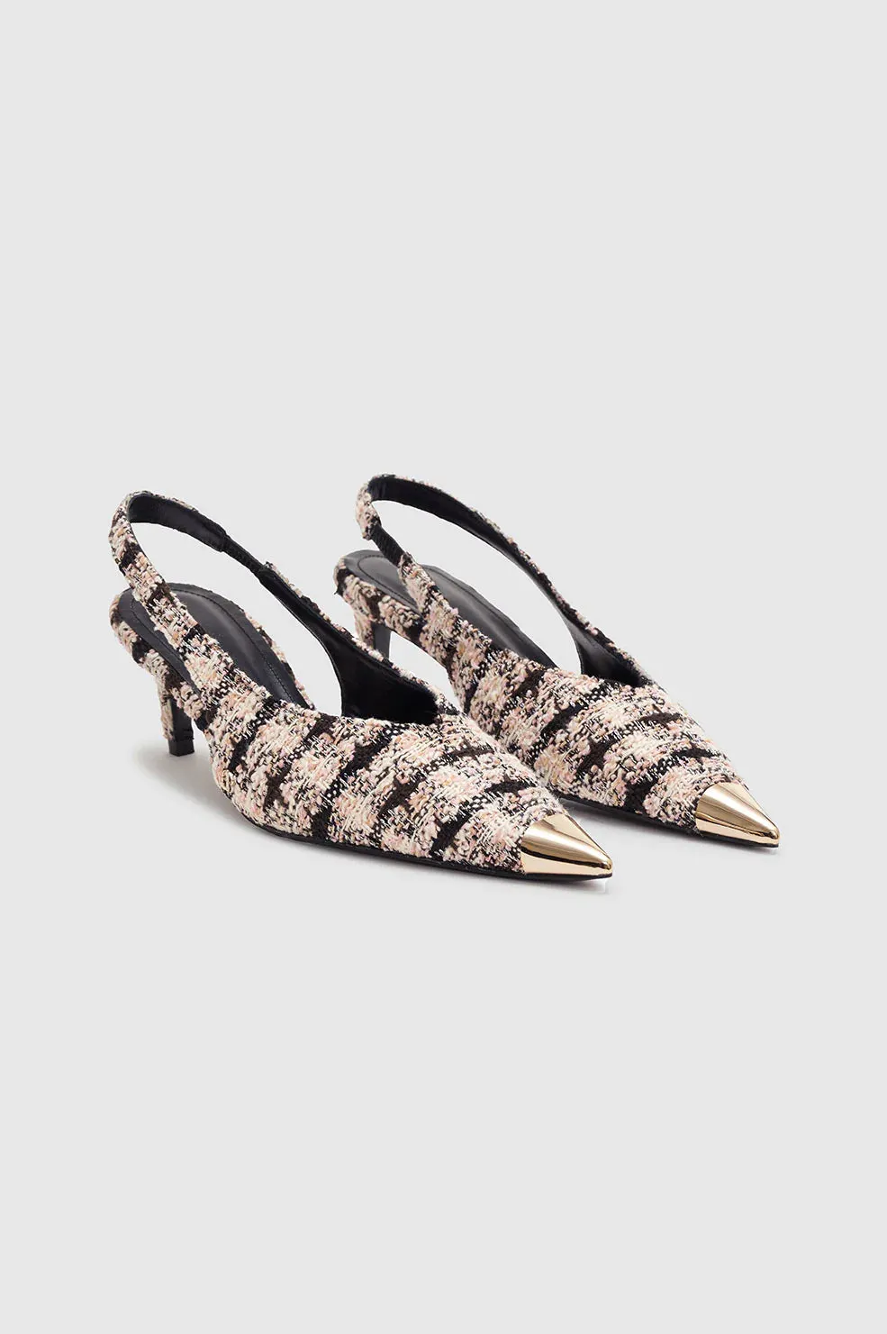 Nina Heels With Metal Toe Cap Apricot Tweed