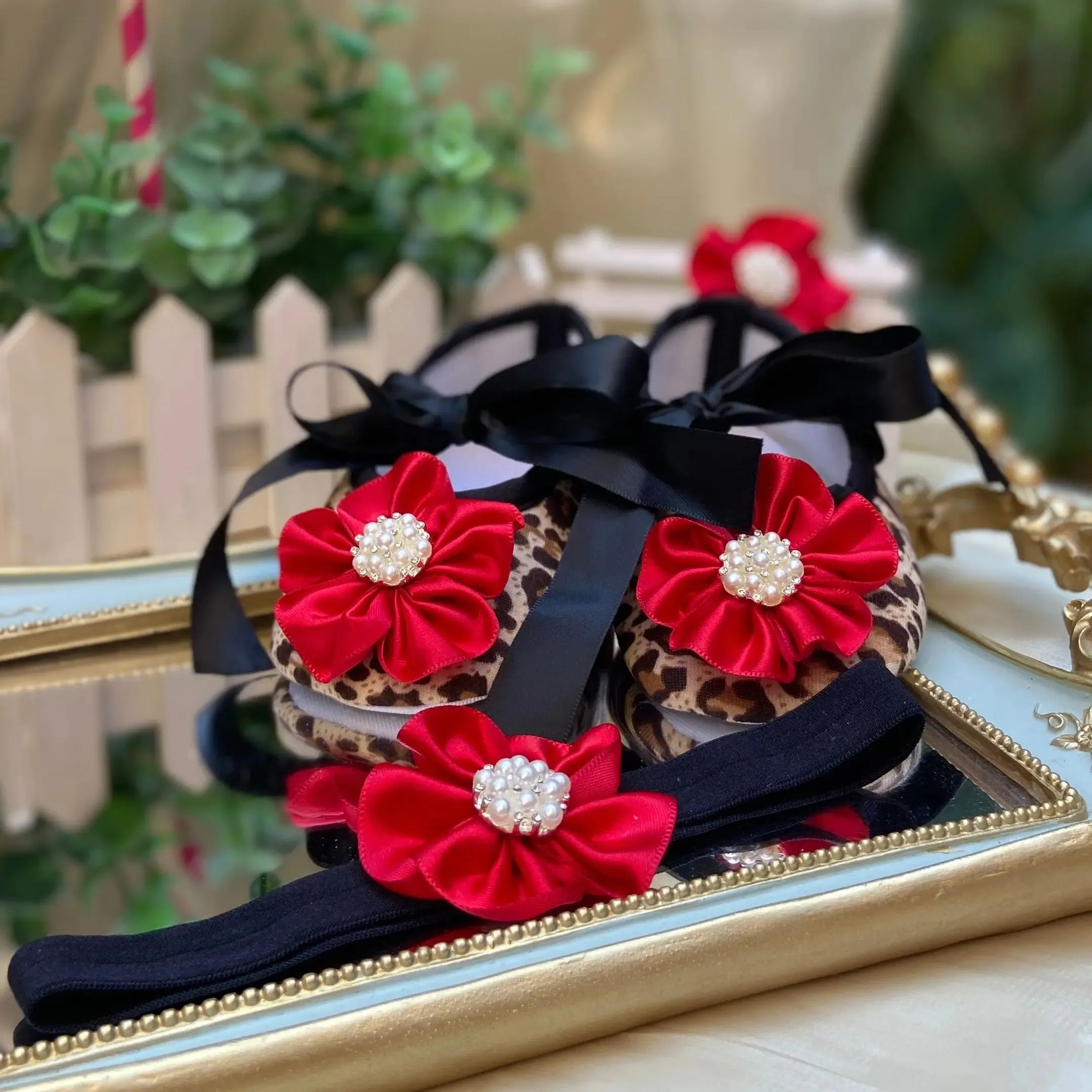 "Leopard Luxury" Occasion Baby Shoes   Headpiece Set