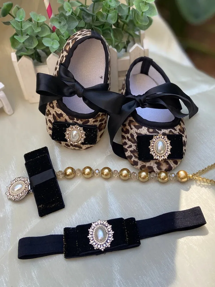"Leopard Luxury" Occasion Baby Shoes   Headpiece Set