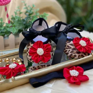 "Leopard Luxury" Occasion Baby Shoes   Headpiece Set