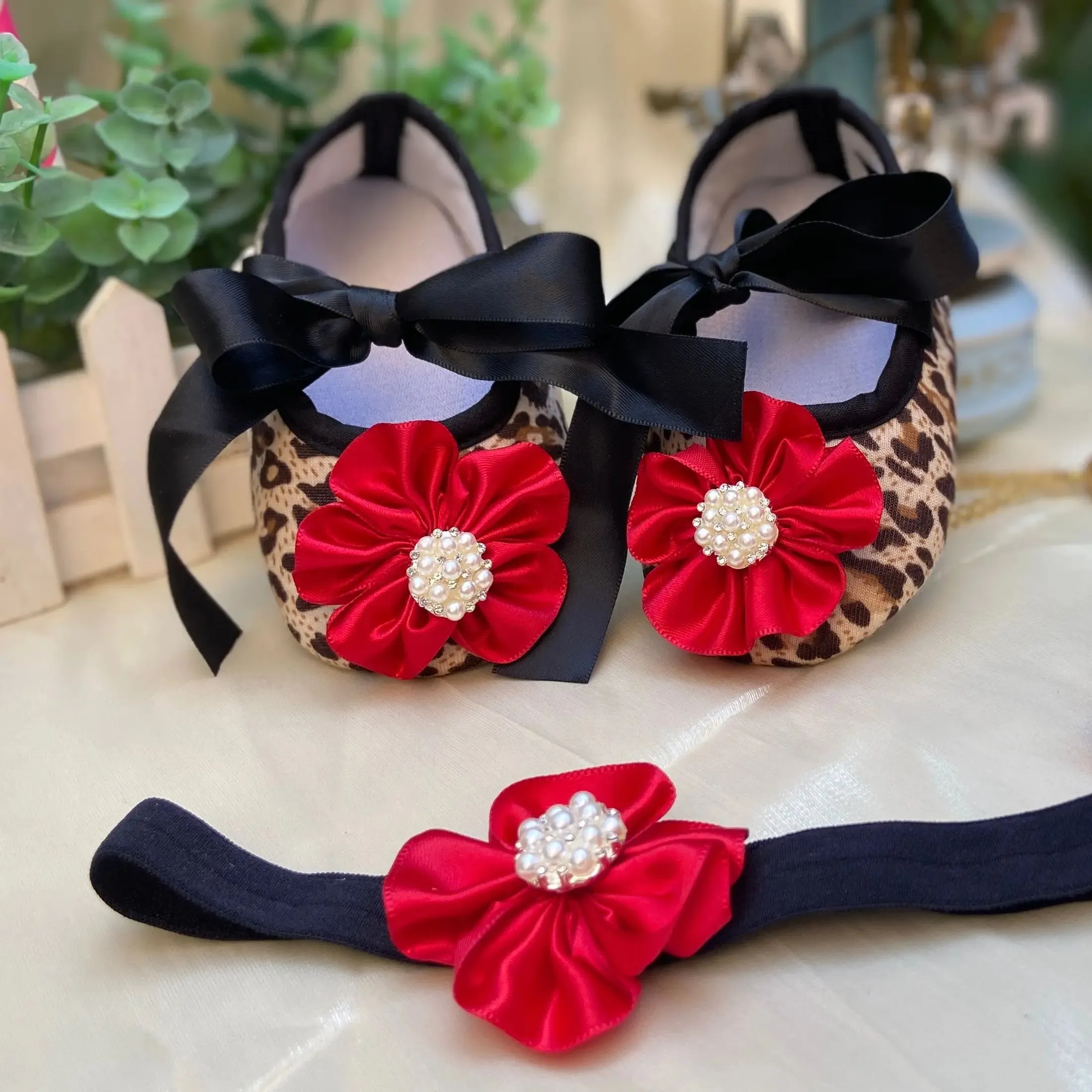 "Leopard Luxury" Occasion Baby Shoes   Headpiece Set