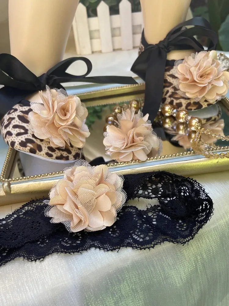 "Leopard Luxury" Occasion Baby Shoes   Headpiece Set