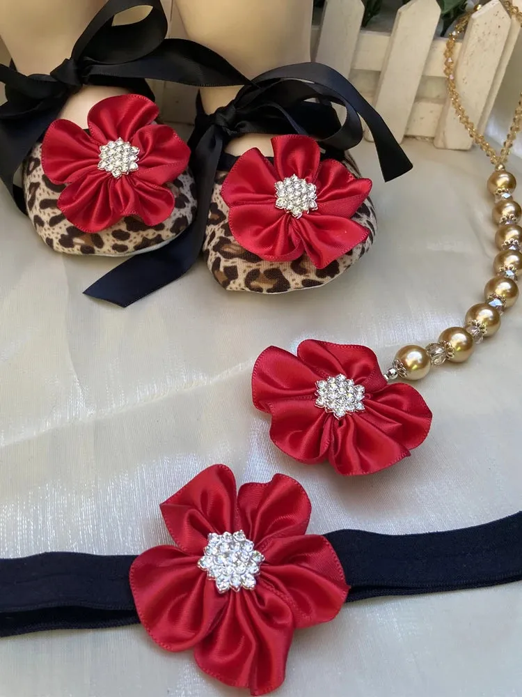 "Leopard Luxury" Occasion Baby Shoes   Headpiece Set