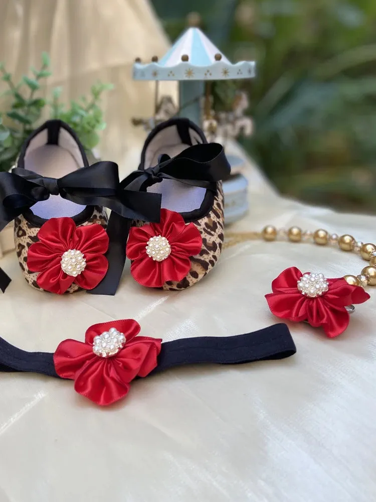 "Leopard Luxury" Occasion Baby Shoes   Headpiece Set