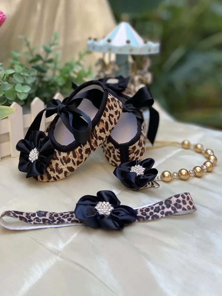 "Leopard Luxury" Occasion Baby Shoes   Headpiece Set