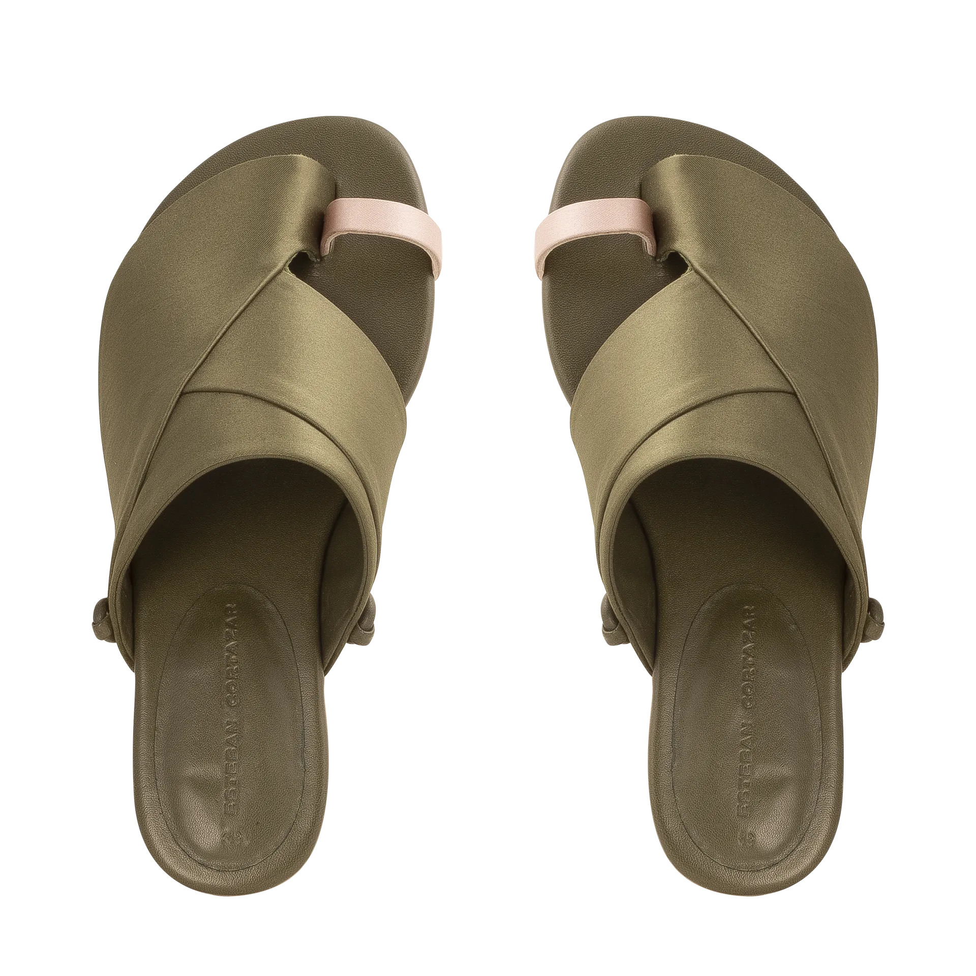 Satin Detail Sandals — Moss Green