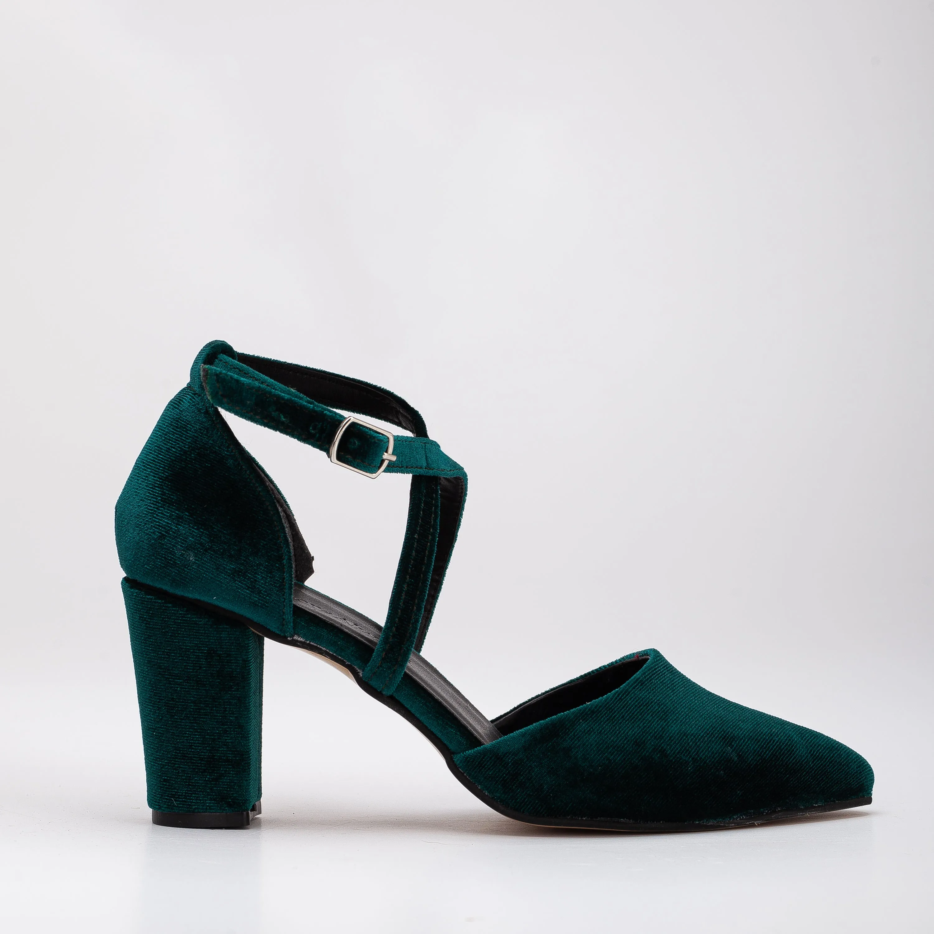 Sina - Green Velvet Criss Cross Heels