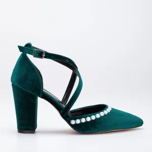 Sina - Pearl Green Velvet Heels