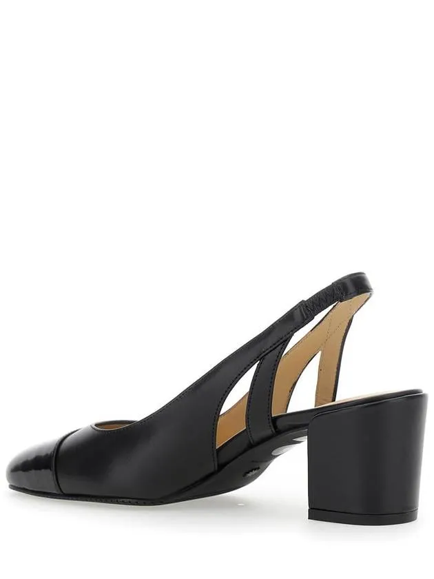 'Sleek' Black Slingback Pumps With Block Heel In Leather Woman