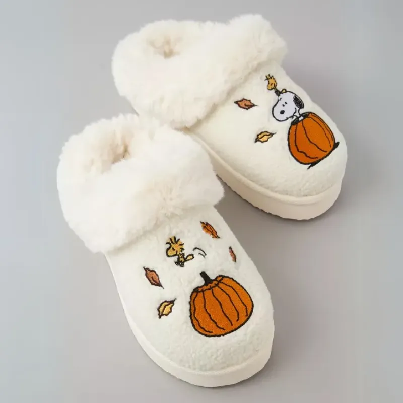 Snoopy Embroidered Slippers – Pumpkin Fall Indoor Comfort