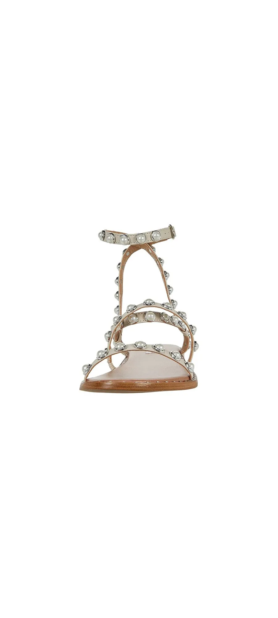 Steve Madden Travel Bone Pearl Ankle Strap Pyramid Embellished Flat Sandals