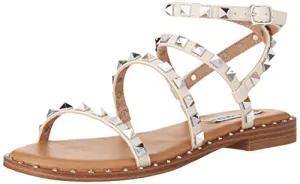Steve Madden Travel Bone Pearl Ankle Strap Pyramid Embellished Flat Sandals
