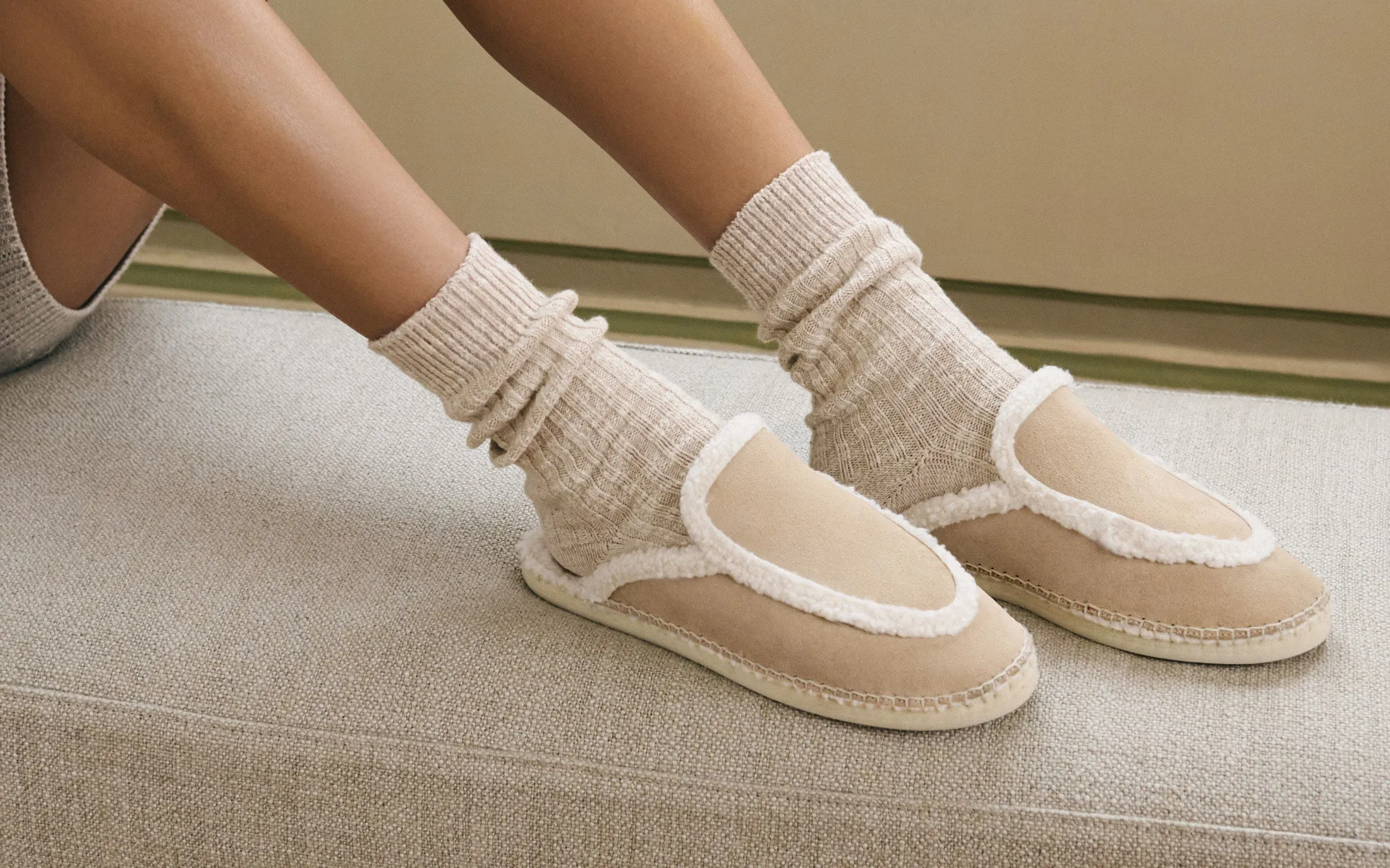 Suede Mules With Faux Fur - K11ME - Cortina Champagne Beige