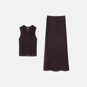 Tricot Chic Knitted Set – Brown – High-waisted knitted skirt