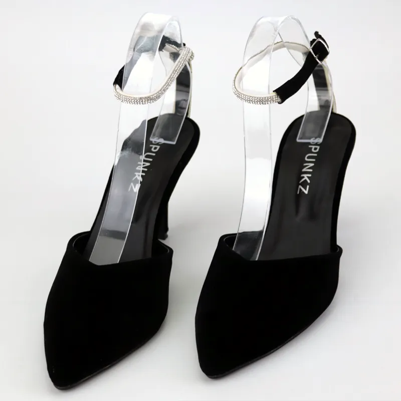 Women Velvet High Heels with Rhinestones Ankle Strap