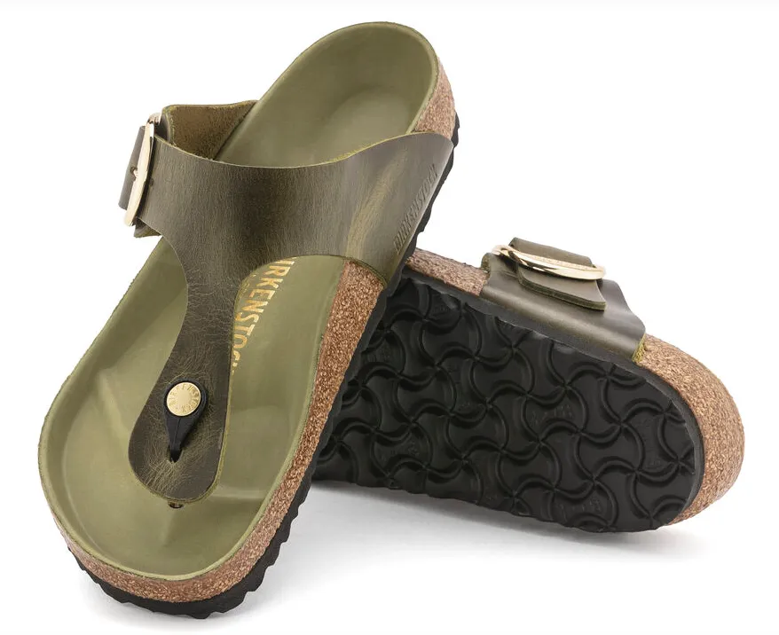 WOMEN'S BIRKENSTOCK GIZEH BIG BUCKLE SANDAL | OLIVE GREEN  OILED LEATHER