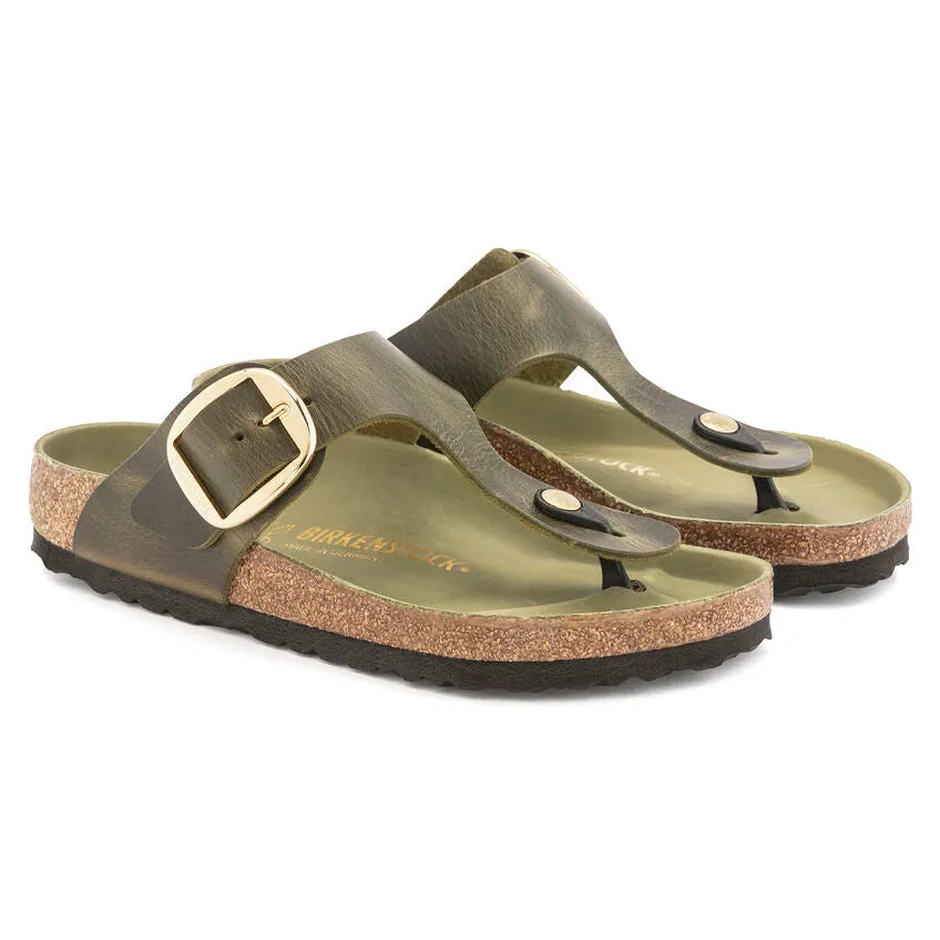 WOMEN'S BIRKENSTOCK GIZEH BIG BUCKLE SANDAL | OLIVE GREEN  OILED LEATHER