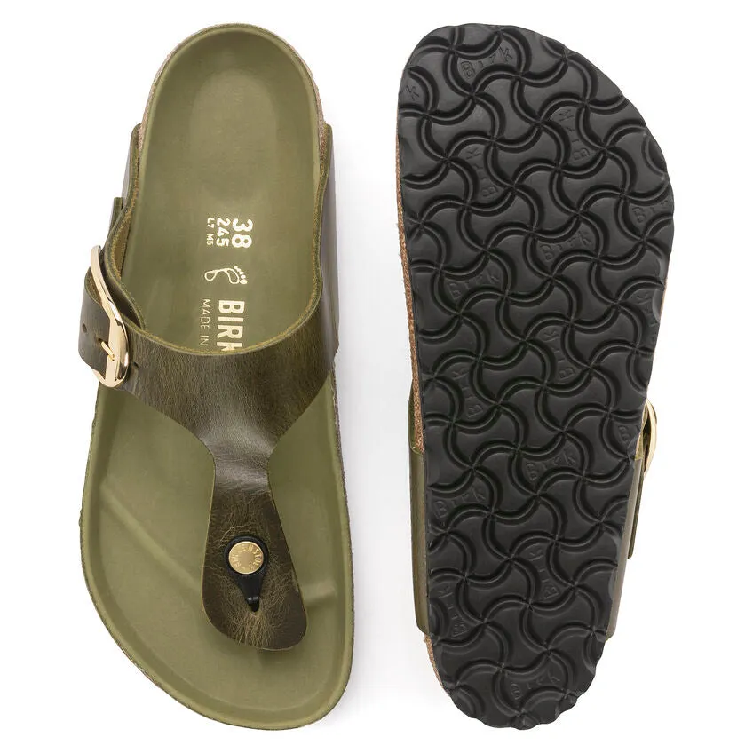 WOMEN'S BIRKENSTOCK GIZEH BIG BUCKLE SANDAL | OLIVE GREEN  OILED LEATHER