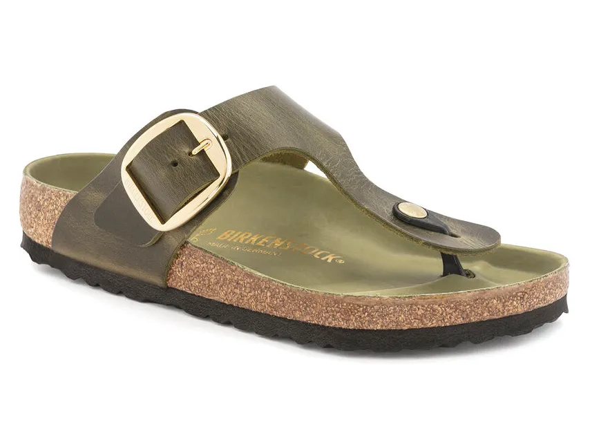 WOMEN'S BIRKENSTOCK GIZEH BIG BUCKLE SANDAL | OLIVE GREEN  OILED LEATHER