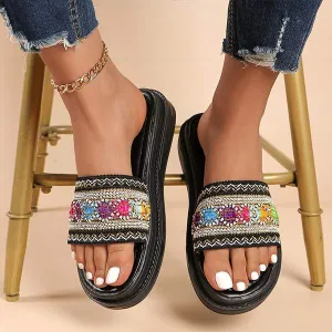Women's Ethnic Style Platform Sandals with Flower Detail 80720485C