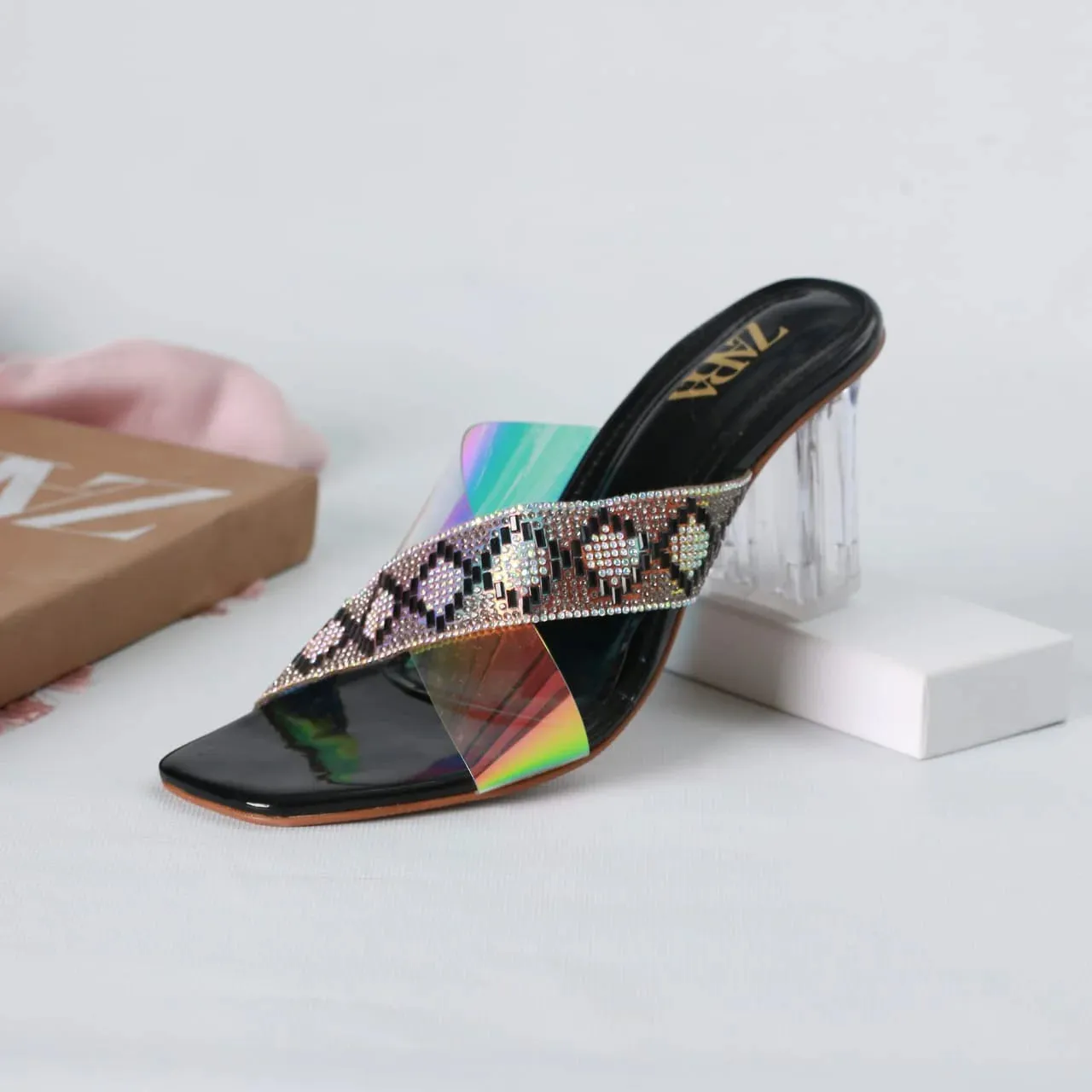 ZARA TRANSPARENT HEELS - BLACK